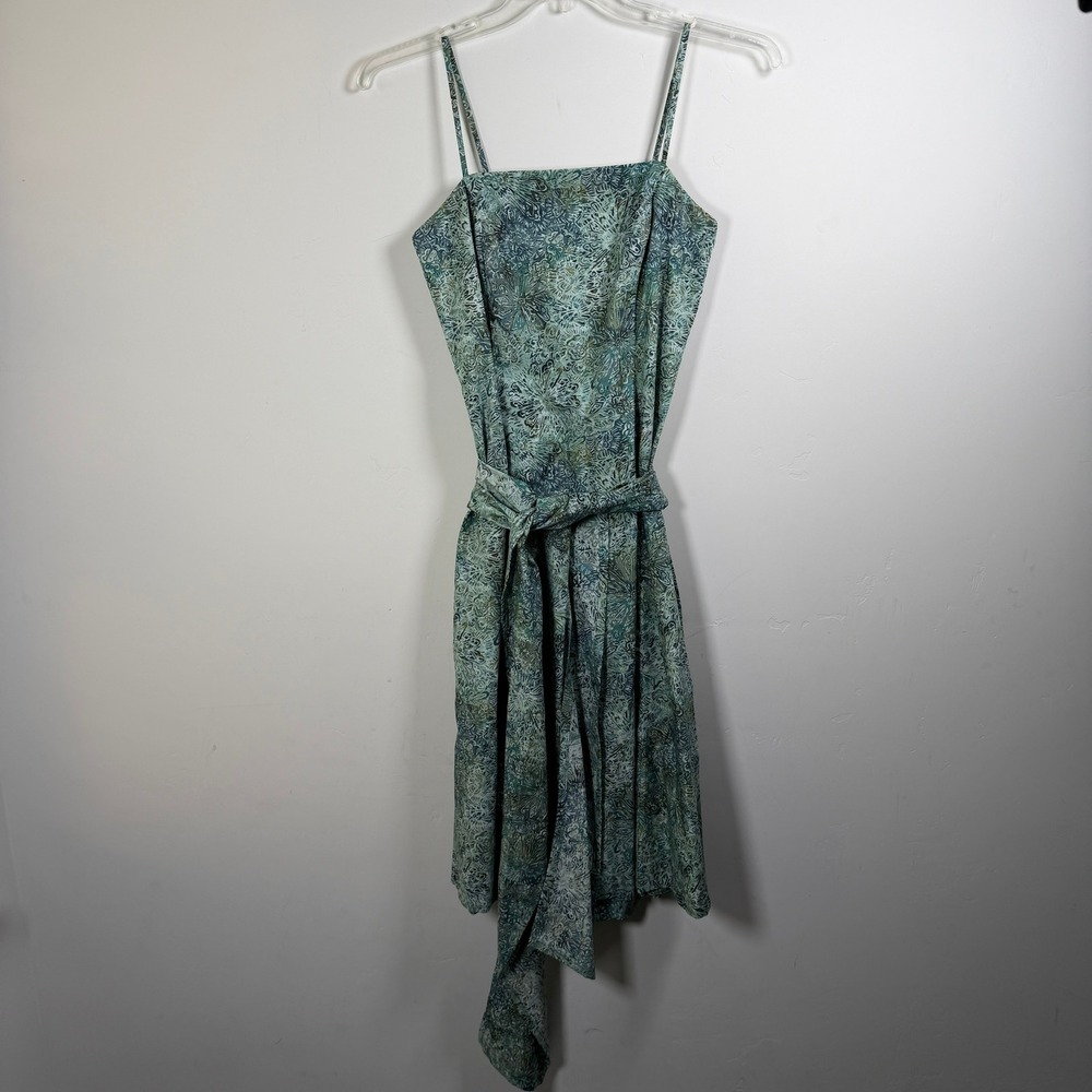 Peruvian Connection Dress Womens 6 Green Blue Batik Fairycore Whimsical Earthy
